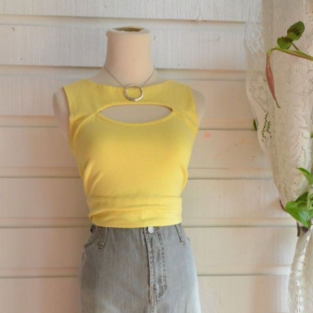 Vintage 2000s Y2K Energie Cutout Tank Top Yellow - M